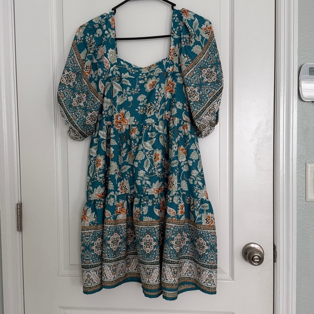 Band of the Free summer mini dress Floral Puff Sleeve Dress Sz Medium Multicolor - Picture 5 of 8